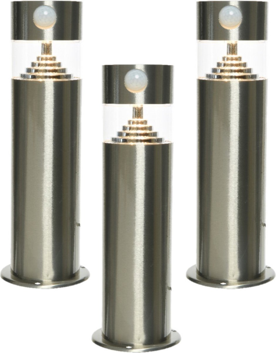 Set van 3x stuks solar tuinlampen/prikspots met bewegingssensor cilinder op zonne-energie 50 cm -