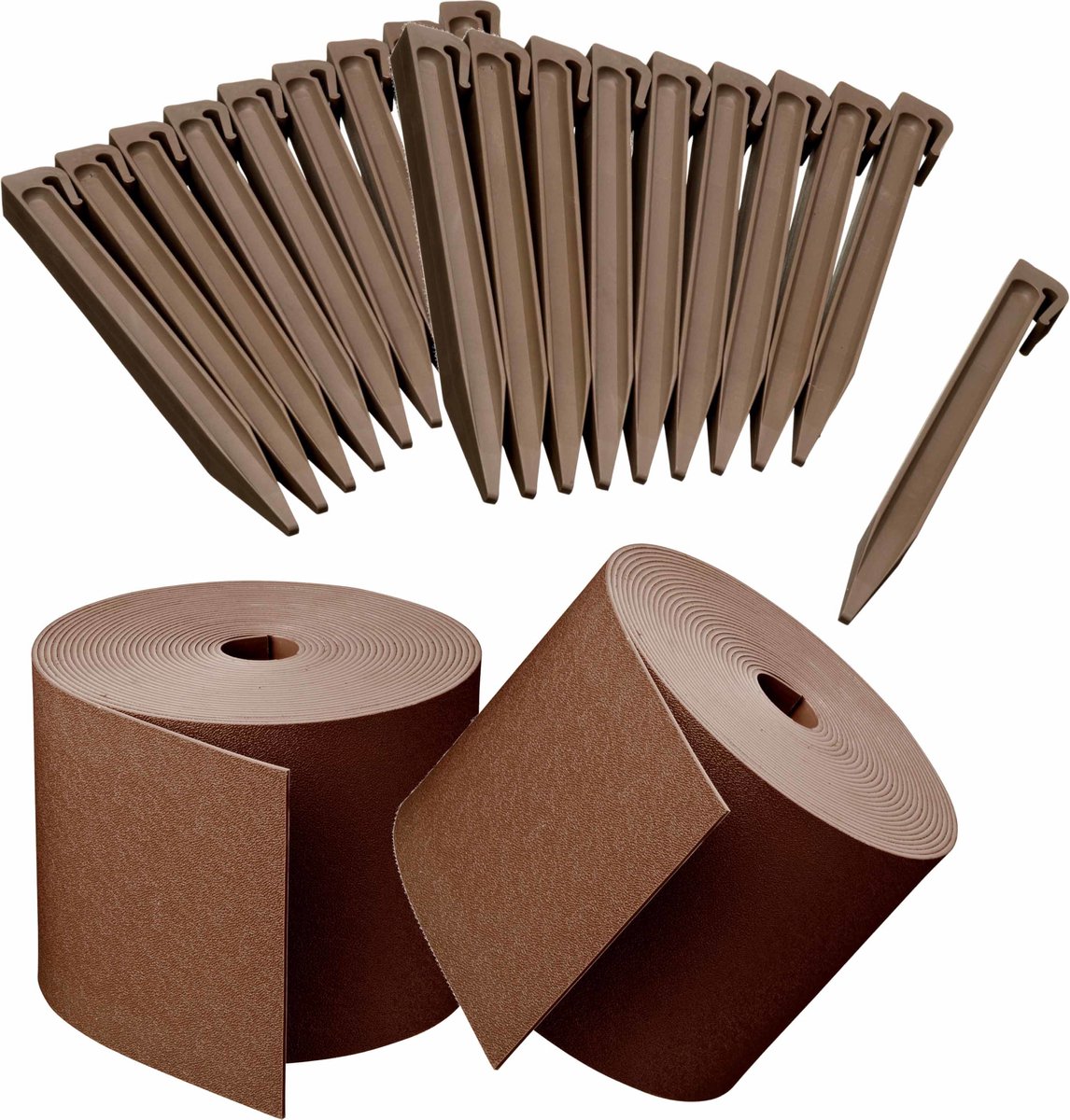 2x stuks Kunststof grasranden / borderranden taupe bruin inclusief 20x grondpennen 10 m x 15 cm -