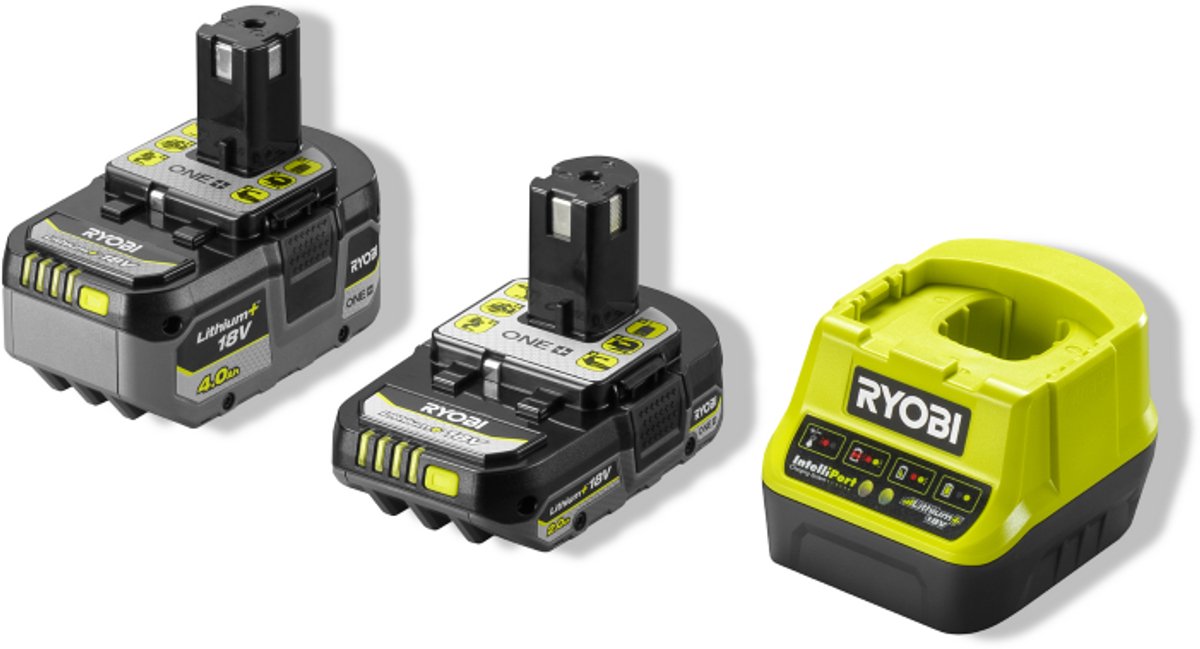 1x 2.0Ah & 1x 4.0Ah Lithium accu's en lader ONE 18V - Ryobi
