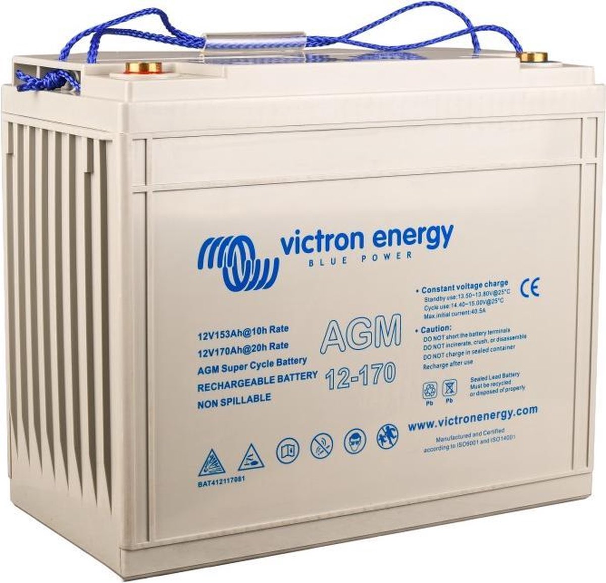 Victron Energy AGM Super Cycle 12V 170Ah Loodaccu 12 V 170 Ah Loodvlies (AGM) (b x h x d) 153 x 280 x 336 mm M8-schroefaansluiting Onderhoudsvrij