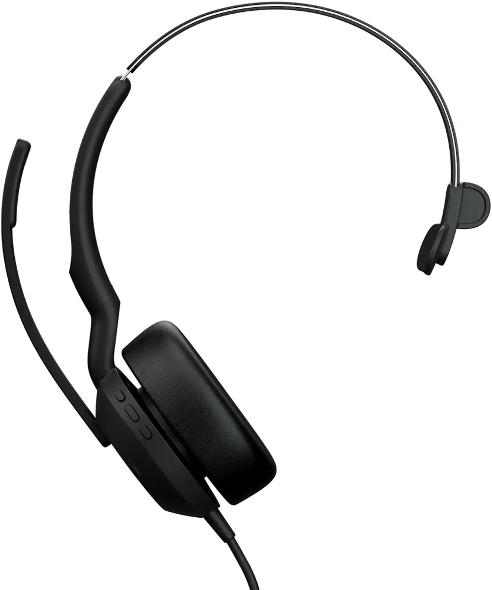 Jabra Evolve2 50 On Ear headset Telefoon Kabel Mono Zwart Ruisonderdrukking (microfoon), Noise Cancelling Headset, Mono, Microfoon uitschakelbaar (mute),