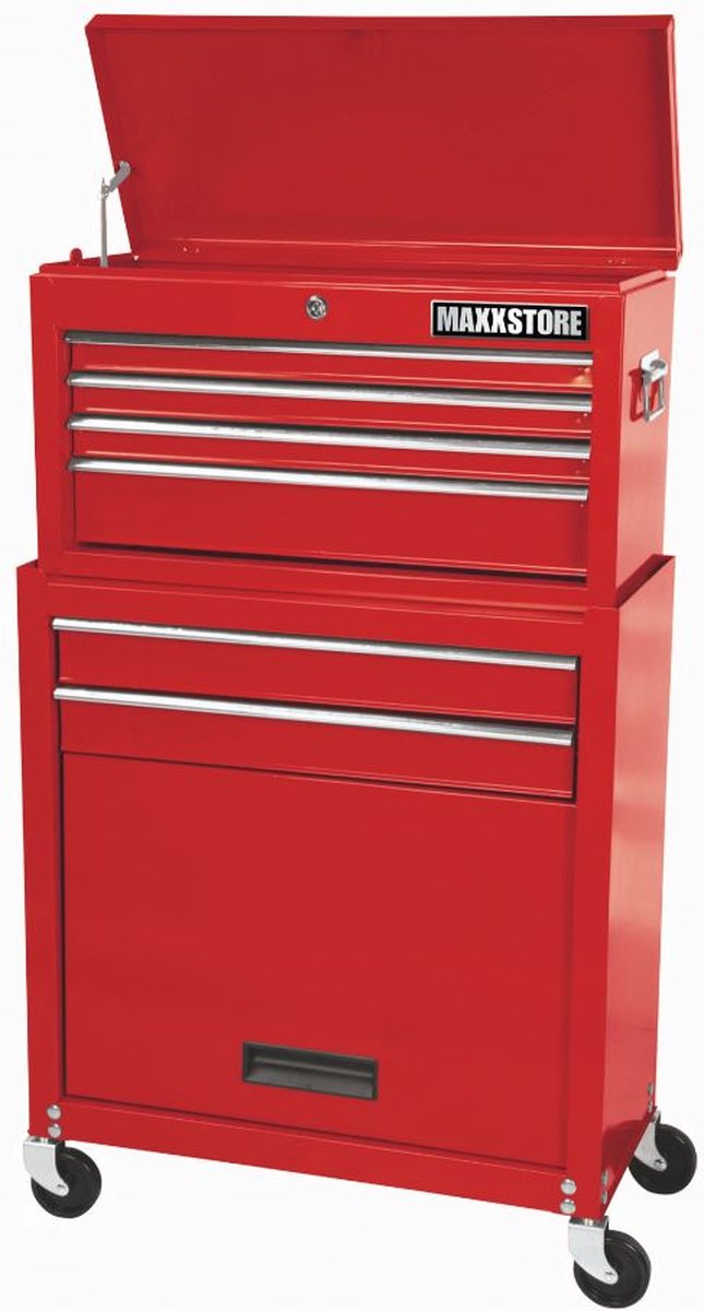ERRO  Gereedschapswagen 34CS6 - Met opzetkist - 6 lades met slot - 61,5x30x102,5 cm - Rood