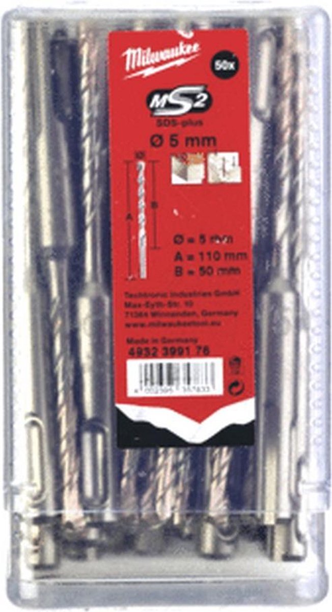 Milwaukee Accessoires SDS-plus hamerboor, MS2, 5 x 110 mm (50 stuks) NEW MS2 - 4932399176