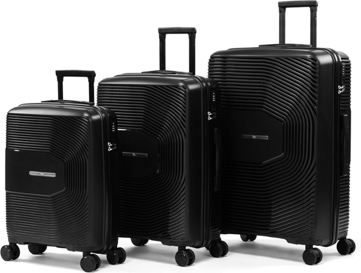 Milanoro Kofferset 3-delig - Lichtgewicht Polypropyleen - Zwart - 360° Wielen&TSA-slot