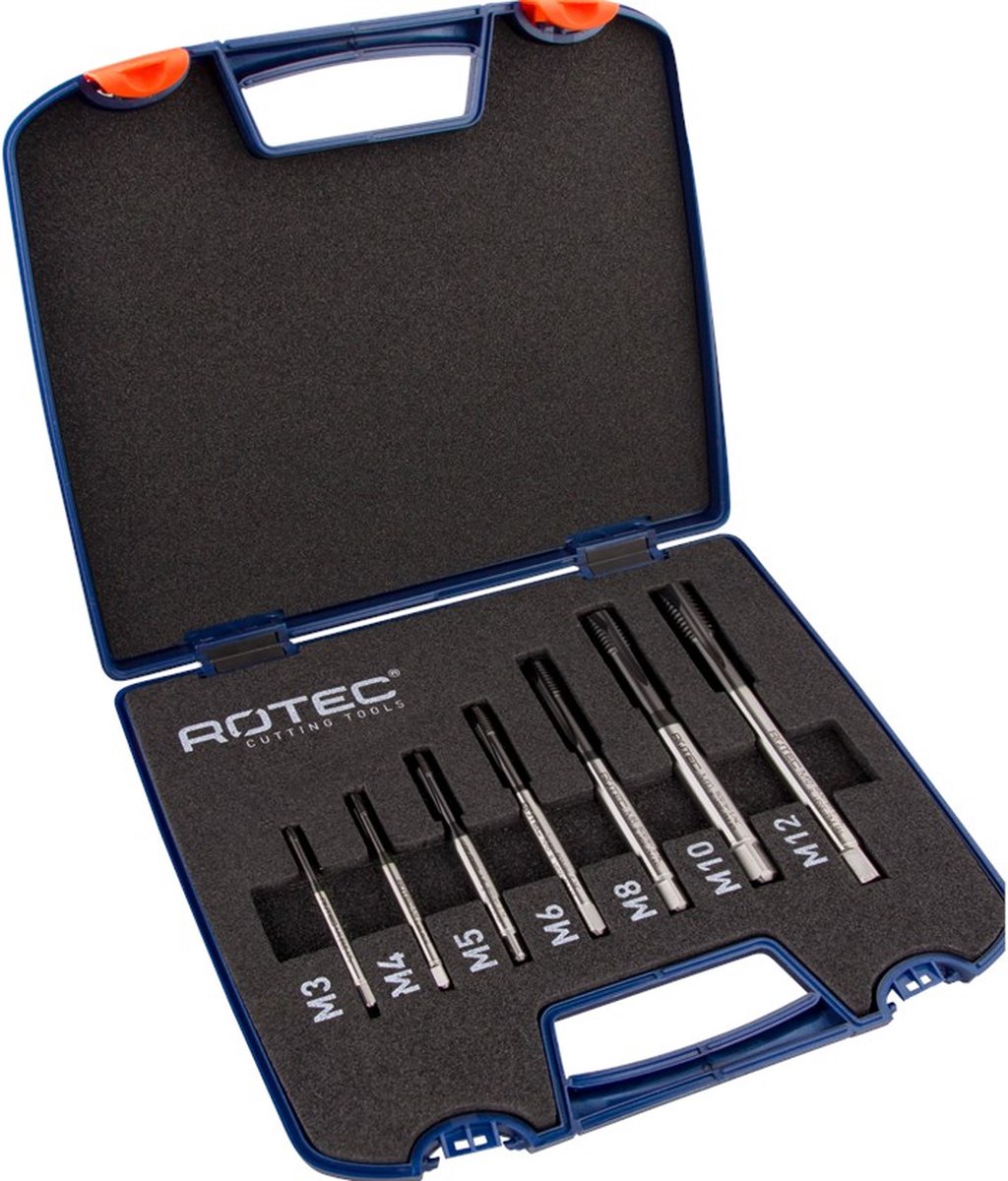 Rotec 7 dlg. Cassette Machinetappen 1200+ M3-M12, doorl. gat - 9002011