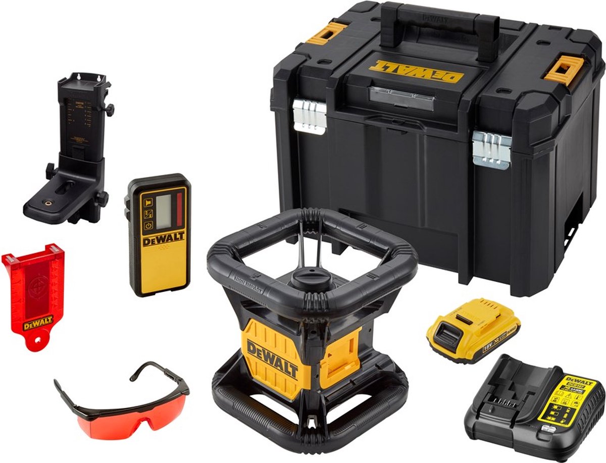 DeWALT DCE074D1R 18V Rotatie Laser Set Incl. Ontvanger In Koffer - Rood - 45m - IP54