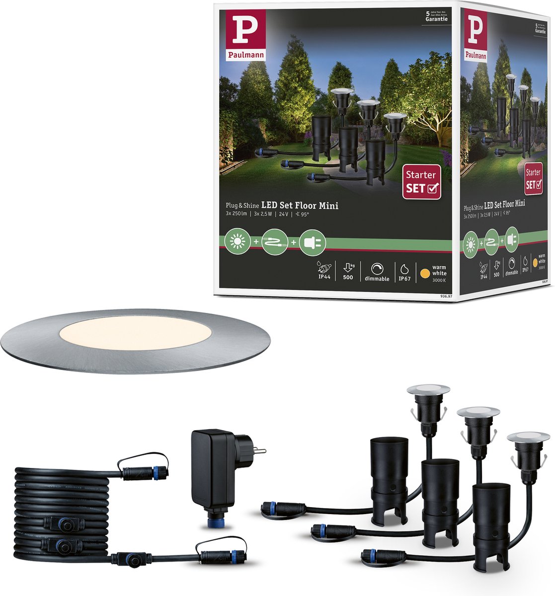 Paulmann - Plug & Shine 3 LED Begraven Spot Floor Mini IP67 Silver