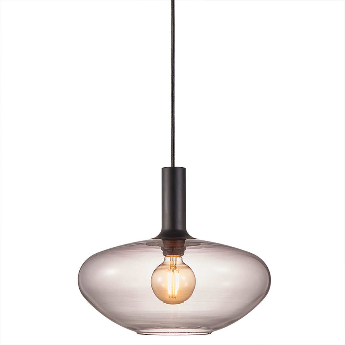 Nordlux Alton - Hanglamp - Ø 35 X 330 Cm - Zwart En Gerookt Glas