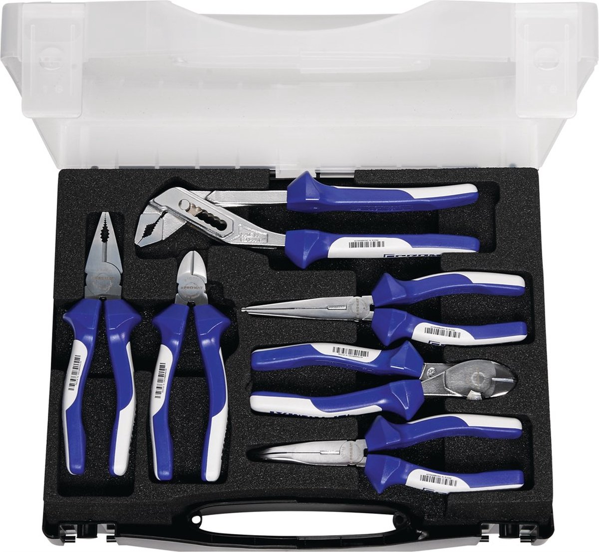 Promat Set tangen | inhoud: 6-delig | verchroomd | kunststof koffer - 4000810095 4000810095