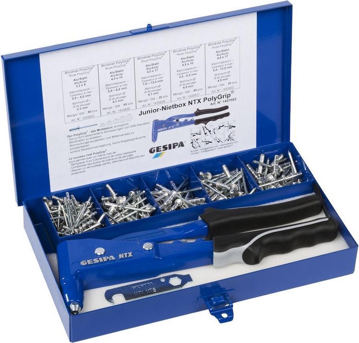 Gesipa Blindklinknagel-assortiment | 352-delig | NTX+klinknagels alu./staal, staal/staal | kunststof koffer | 1 stuk - 1435459 - 1435459