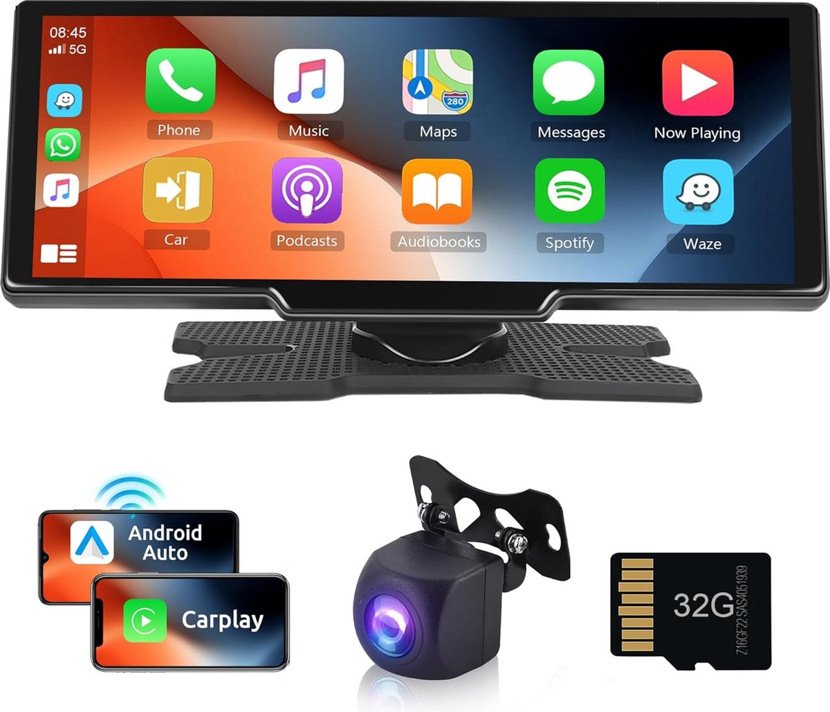 Rimoody - Draadloze Apple Carplay Autoradio - 10,26 IPS Touchscreen - Inclusief Achteruitrijcamera
