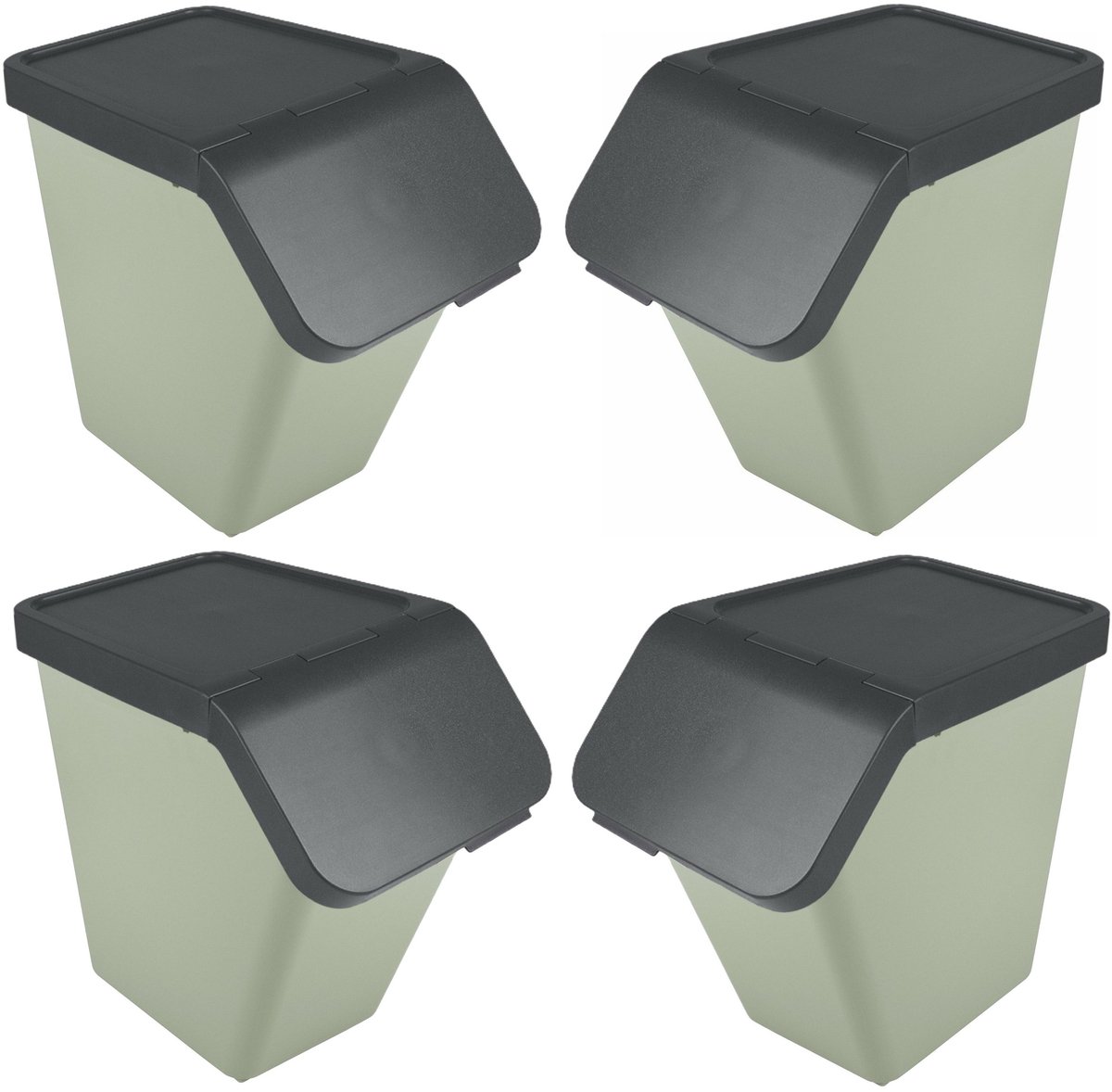 Sunware Sigma Home sorteer bak - 4x - afvalbak - groen - stapelbaar - 40L - 49 x 27 x 45 cm -