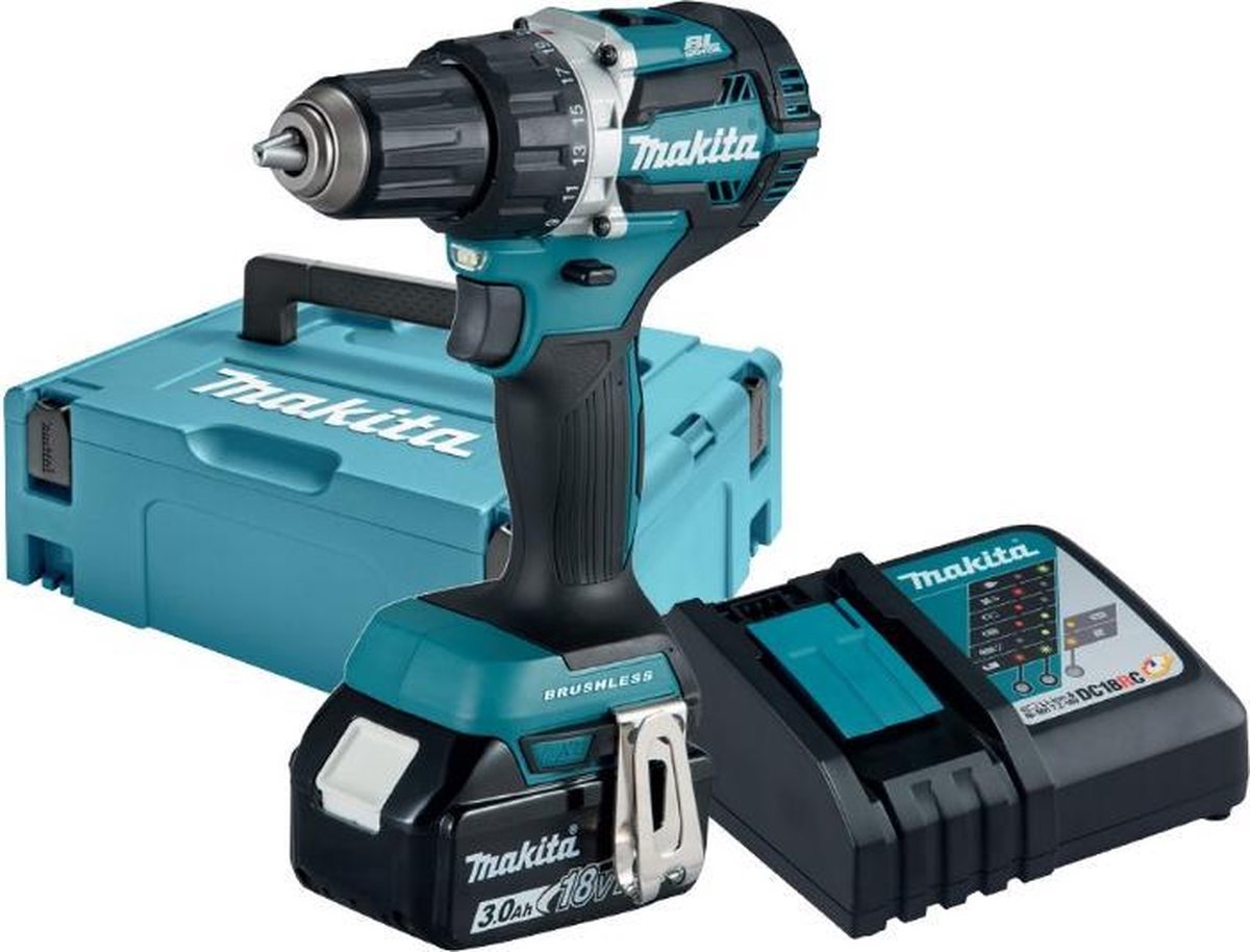 Makita DDF484RF1J 18v Boor-/schroefmachine koolborstelloos 3,0 Ah accu (1 st), snellader, Mbox