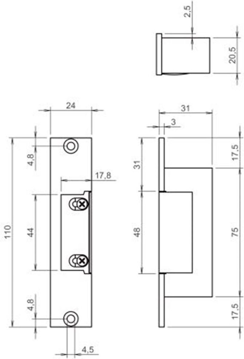 Effeff 17KL Elektrische inbouw deuropener type 17 | spanningsloos vergrendeld | fafix | sluitplaat 106 KL grijs | 12V= | 100% ED | DIN links en DIN