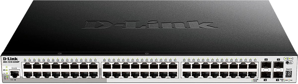 D-Link DGS-1510-52XMP/E Netwerk switch RJ45/SFP+ 48 + 4 poorten 176 Gbit/s PoE-functie
