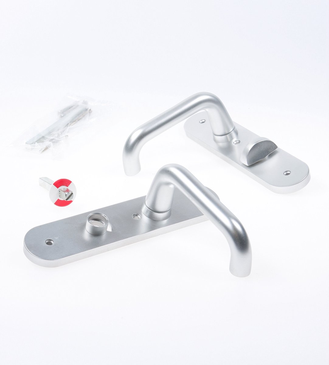 Nemef 3253 WC Ls Beslag kortschild afgerond | D kruk-kruk | beslagset | geveerd | krukstift 8mm | F1 aluminium | WC63 | draairichting links -