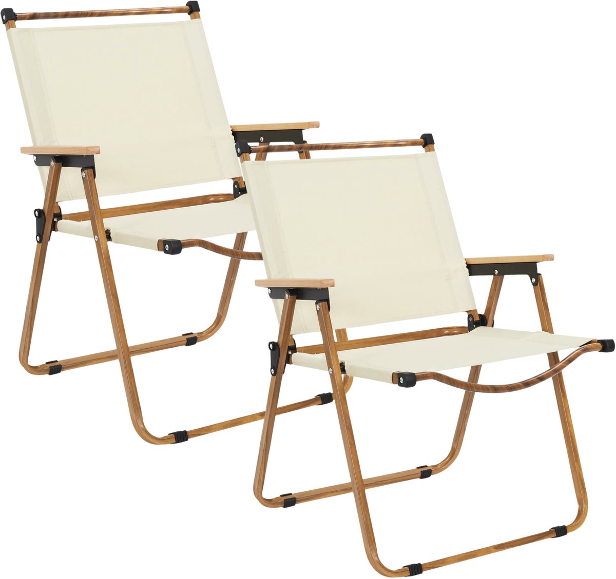 Home Deco Factory camping/strand stoel - 4x - hout/stof - inklapbaar - beige - L55 x B63 x H77 cm -