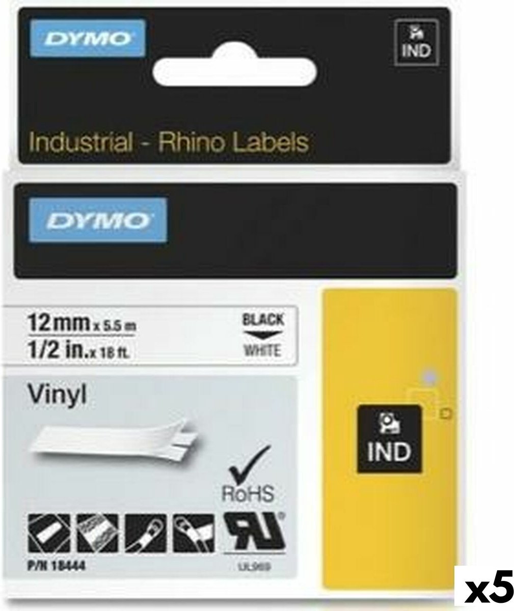Gelamineerde Tape voor Labelmakers Rhino Dymo ID1-12 12 x 5,5 mm Zwart Wit Lijmen Zelfklevend (5...