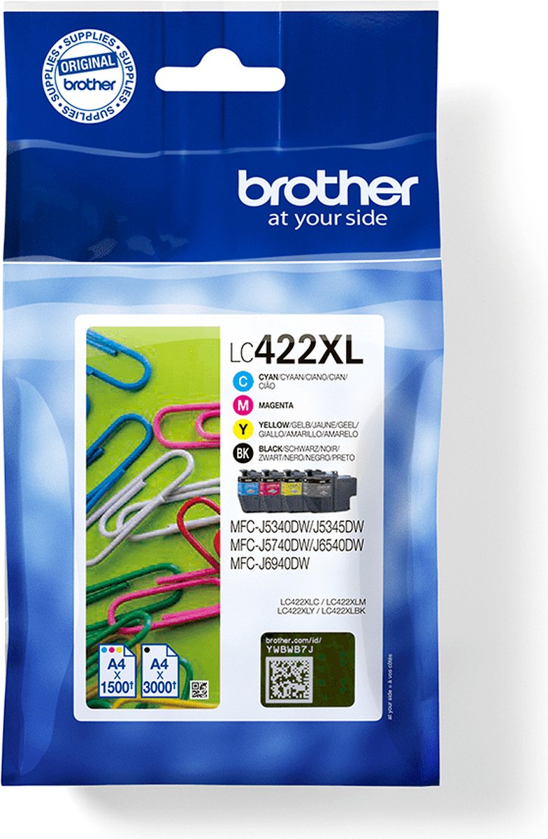 Inktcartridge brother lc-422xlval zwart 3 kleuren | Blister a 4 stuk | 4 stuks