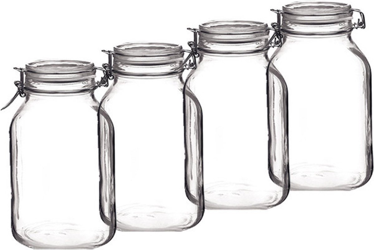 Voorraad/weckpot - Set van 8x stuks - transparant - glas - 24 x 14 cm - 3 L - Bormioli Rocco -