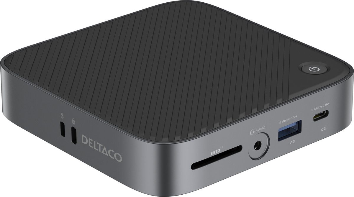 Deltaco Office USB-C Docking Station voor 2 Beeldschermen - 2 x HDMI, USB-C PD, 3x USB, RJ45 ethernet, SD kaartlezer, 3,5 mm aud