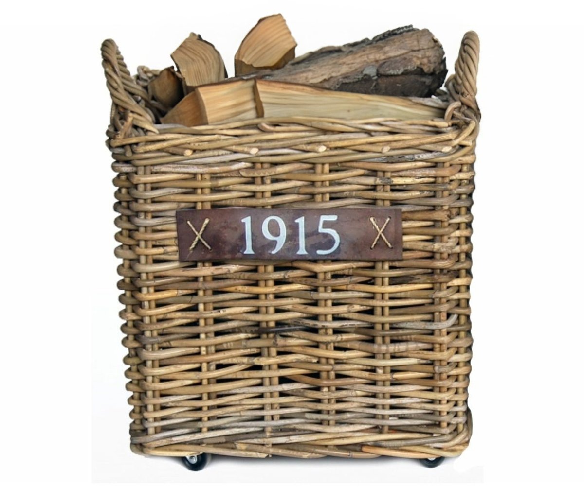 Haardmand - op wieltjes - bruin - 50 x 50 x 45 cm - rotan - gevlochten riet - mand -