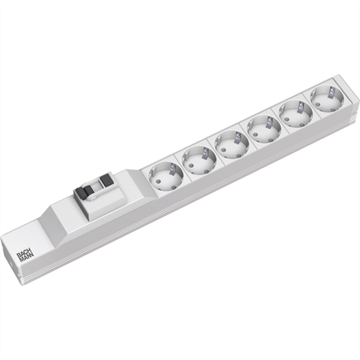 Bachmann 333.411 19 inch Stekkerdoos voor patchkast 1 HE Geaarde contactdoos Grijs-wit (RAL 7035)