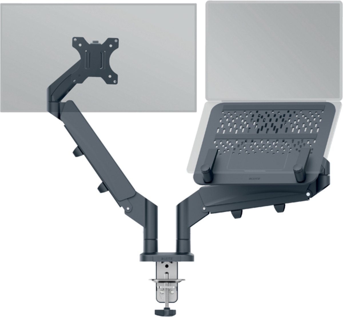 Ergo Ruimtebesparende Dubbele Monitor- en Laptoparm Monitorarm