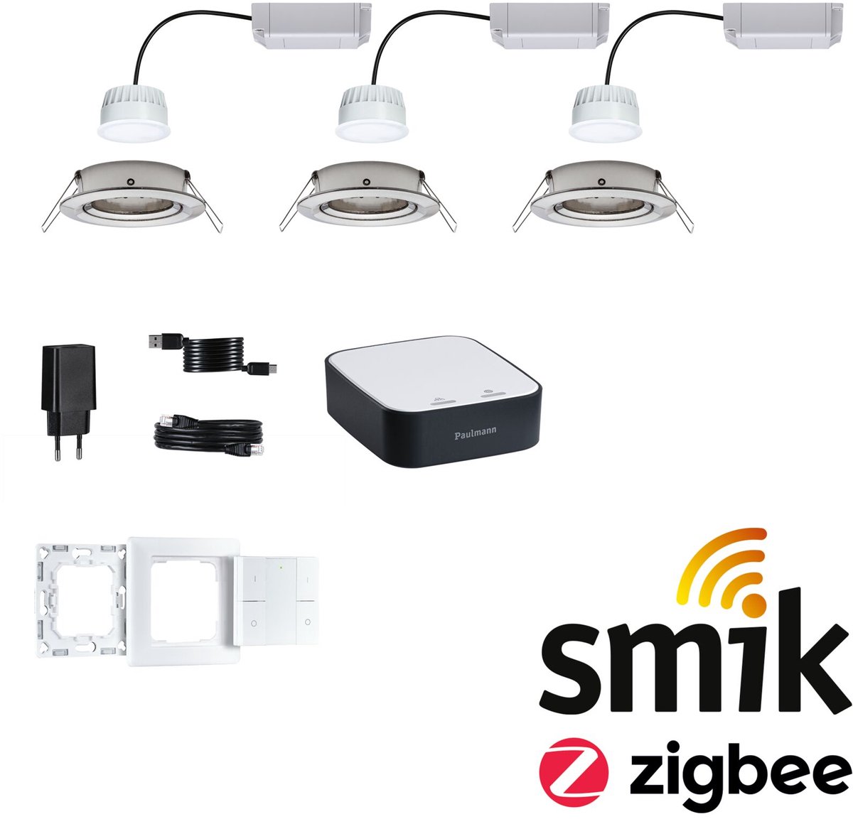 5181 smik Gateway + EBL Nova RGBW Paulmann Home Pakket Smart Home System 15.6 W Warmwit tot daglichtwit, RGBW IJzer (geborsteld)