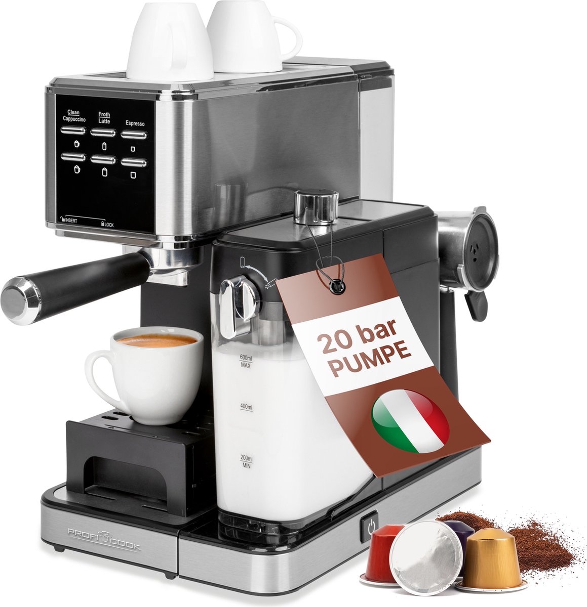 ProfiCook PC ES-KA1266 -Espresso koffiezetapparaat - met melkopschuimfunctie