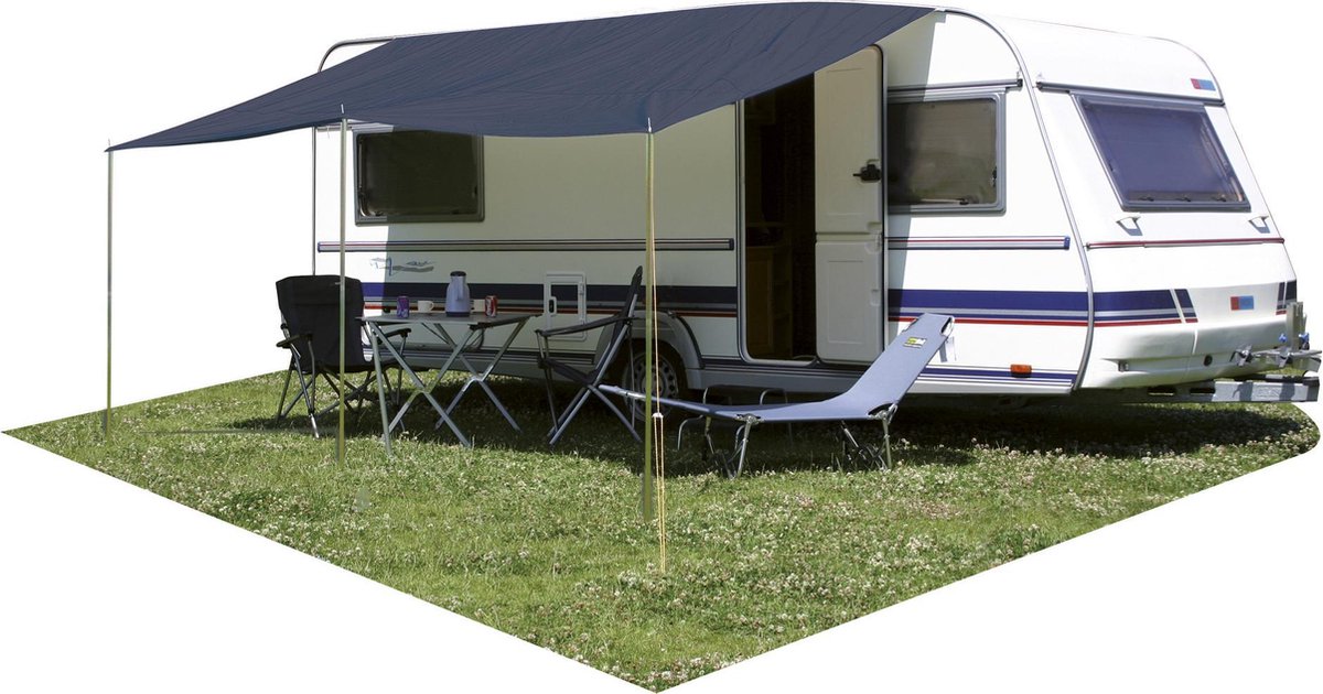 universele caravan luifel - 450 * 240cm - marine - incl 3 stokken