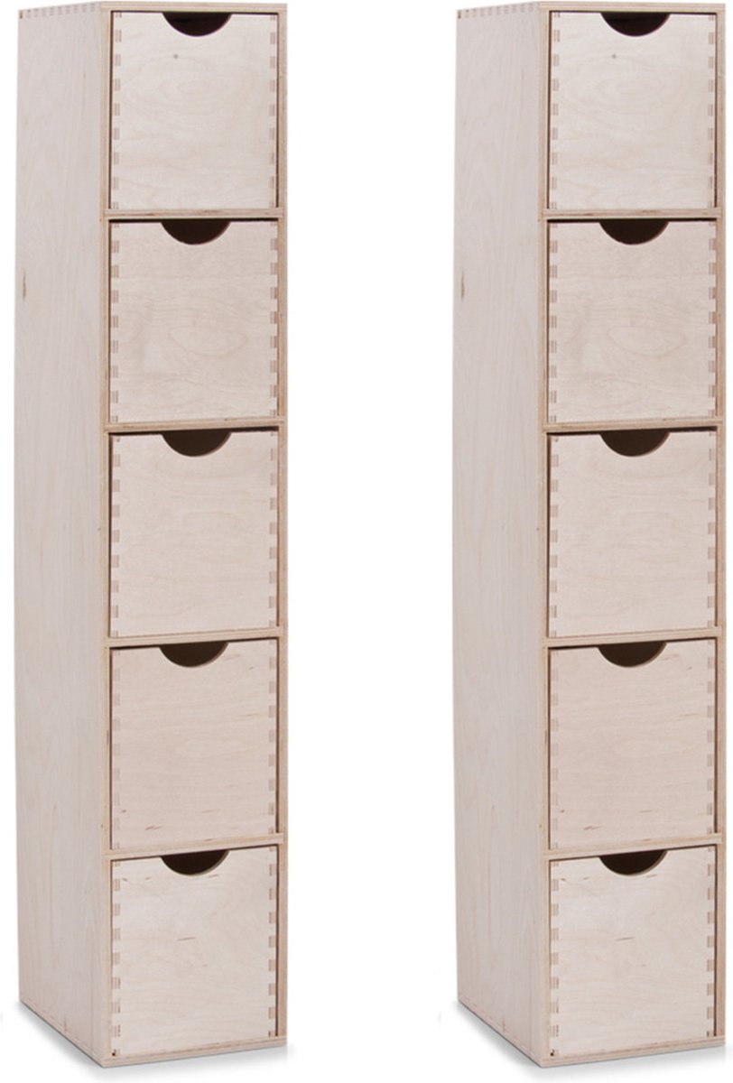 Kantoor organizer ladeblok - 2x - 5 lades - 21 x 18 x 87 cm - hout -