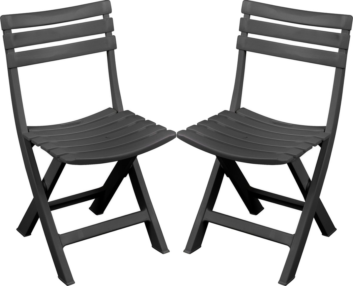 Klapstoel voor buiten/binnen - 4x - donkergrijs - 41 x 79 cm - stevig kunststof - Bijzet stoelen -