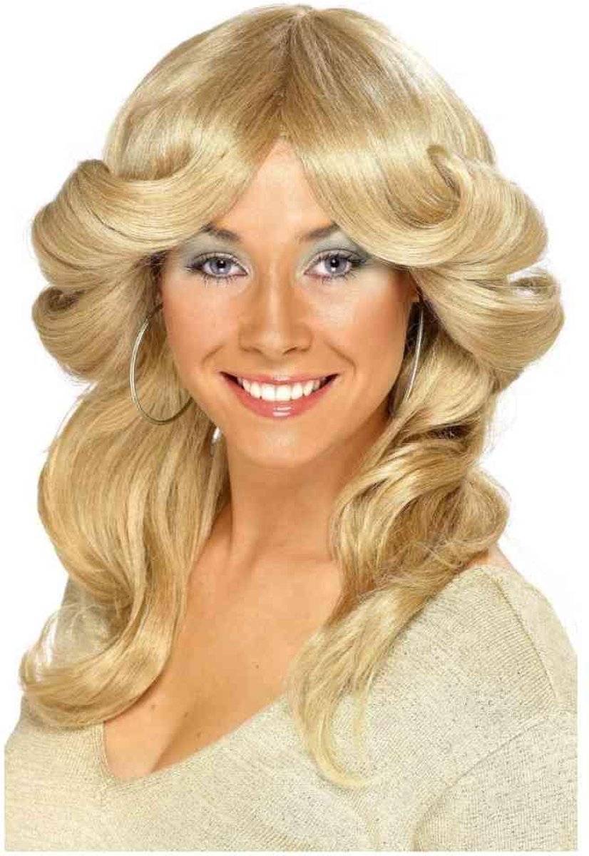 Sixties/Seventies verkleed pruik voor dames - blond - pruiken met lang golvend haar -