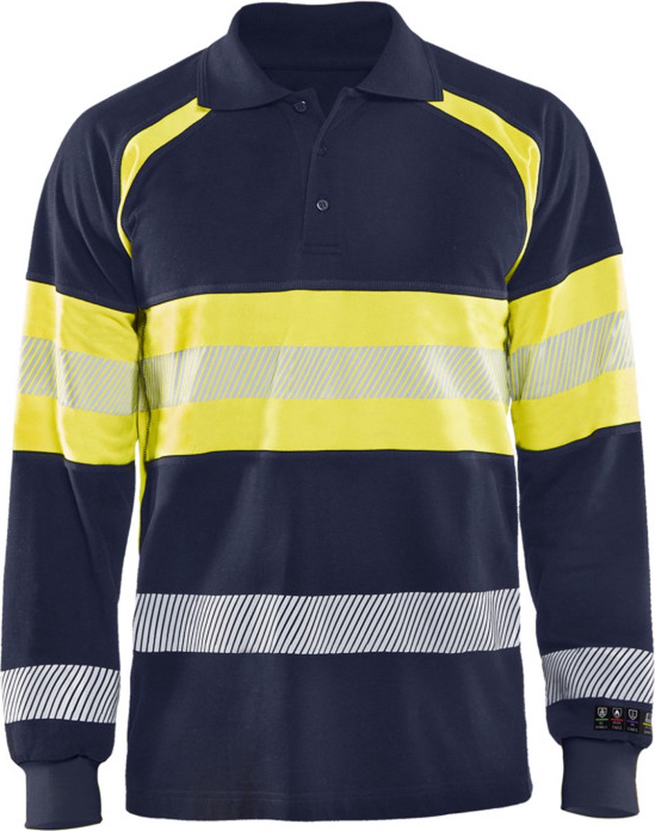 Blåkläder Multinorm piqué polo lange mouw 34381726 | Marine/High-Vis Geel | Maat 4XL - 7330509536827