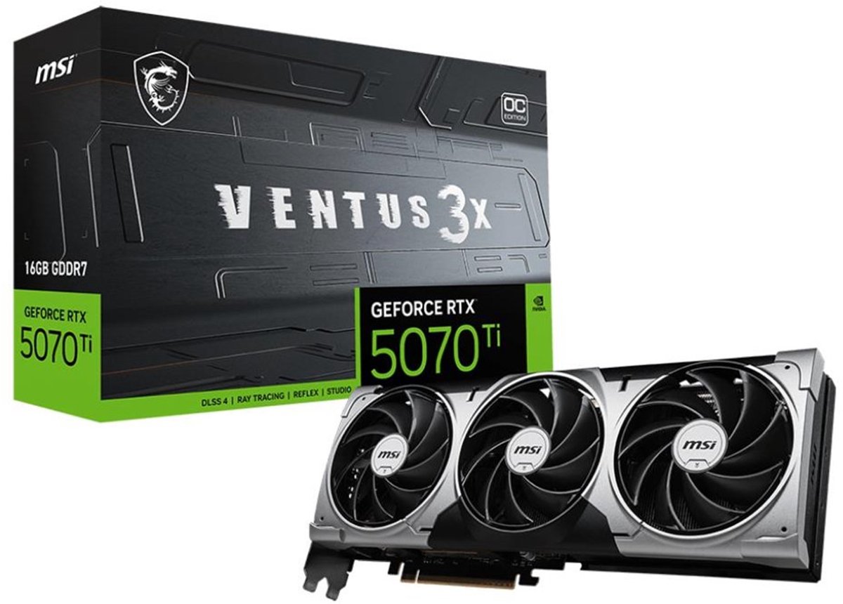 MSI NVIDIA GeForce RTX 5070 Ti 16 GB VENTUS 3X OC - Videokaart - 16GB GDDR7 - PCIe 5.0 - 1x HDMI - 3x DisplayPort
