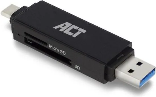ACT AC6375 SuperSpeed Kaartlezer/Cardreader | USB-C/USB-A | SD/SDHC/SDXC/Micro SD | Zwart