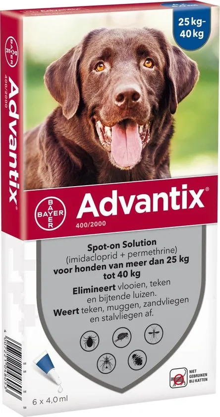 Advantix Spot-on 400/2000 - 25 Tot 40 kg - 6 Pipetten