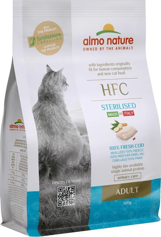 Almo Nature - Kat HFC Adult Sterilized brokken voor gecastreerde / gesteriliseerde katten - Kabeljauw, Gewicht: 300g