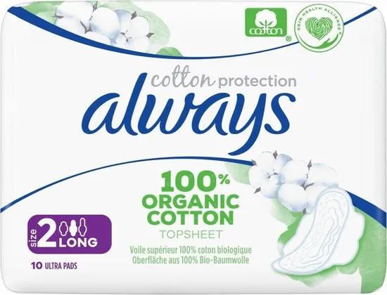 Always Maandverband Bio Cotton Protection Ultra Long met Vleugels 10 stuks