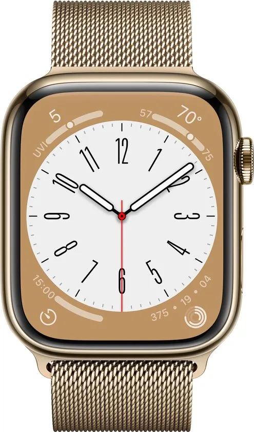 Apple Watch Series 8 - 4G - 41mm - Goud Roestvrijstaal - Goud Milanees bandje