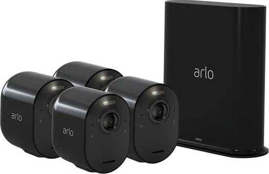 Arlo Ultra 2 Spotlight Camera Zwart 4-STUKS - Beveiligingscamera - IP Camera - Binnen & Buiten - Bewegingssensor - Smart Home - Inbraakbeveiliging - Night Vision - Incl. Smart Hub - Incl. 90 dagen proefperiode Arlo Service Plan - VMS5440B-200EUS