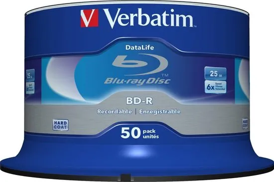 BD-R Verbatim Datalife SL 6x 25GB 50pack Spindel No ID