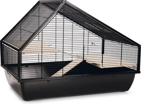 Beeztees Boas - Knaagdierkooi - Metaal - Plastic bodem - Zwart - 76,5x46,5x57 cm