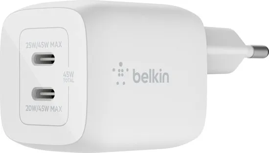 Belkin BoostUp Charge Pro Adapter - 2x USB-C - 45W- Wit