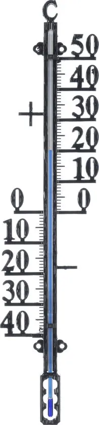 Binnen/buiten profielthermometer zwart van metaal 10 x 41 cm - buitenthemometers / kozijnthermometers / raamthermometers