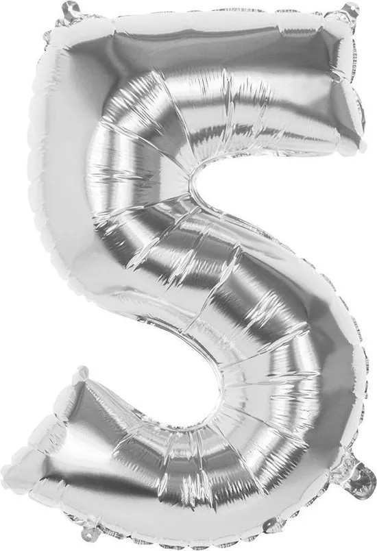 Boland Folieballon Cijfer 5 Latex Zilver 86 Cm