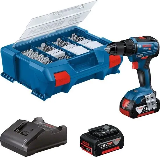 Bosch GSR 18V-55 18V Li-Ion accu schroefboormachine set incl. accessoire set (2x 4,0Ah) L-Case - 55Nm - koolborstelloos