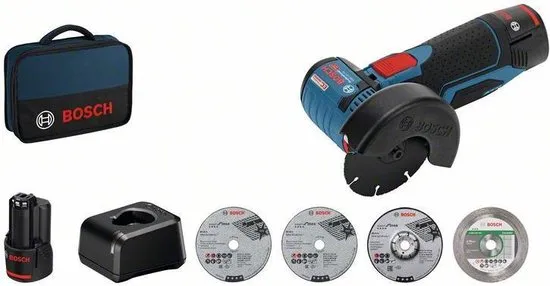 Bosch GWS 12 V-76 12V Li-Ion accu haakse slijpmachine set (2x 2,0Ah accu) in tas - 76mm