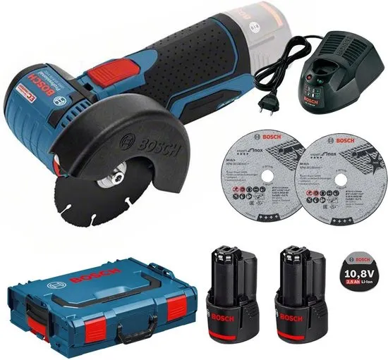 Bosch GWS 12V-76, 2x GBA 12V 3.0 accu-haakse slijpmachine
